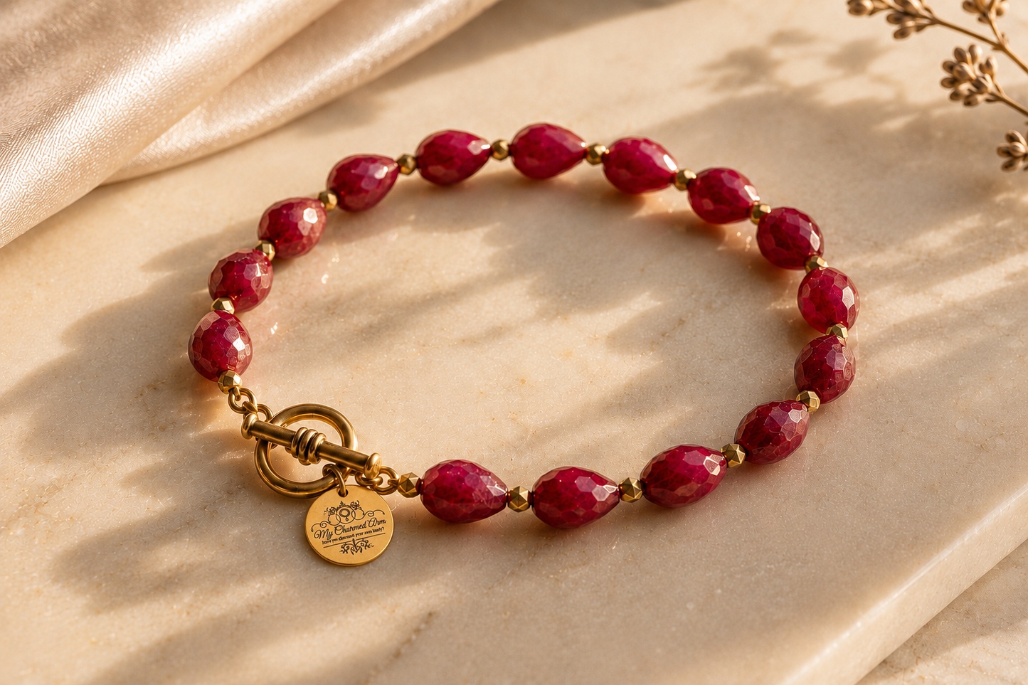 Faceted Ruby Signature Bracelet