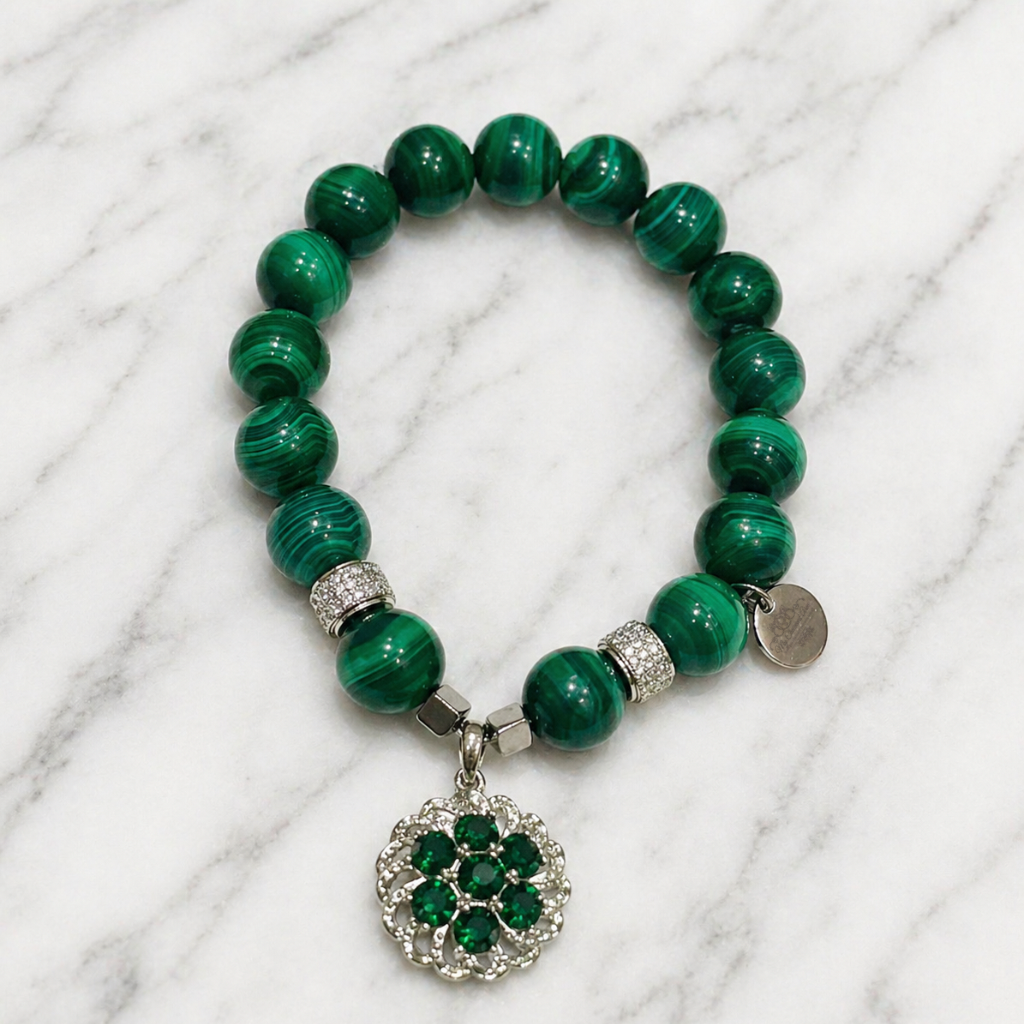 Malachite Bracelet with Green Crystal Charm