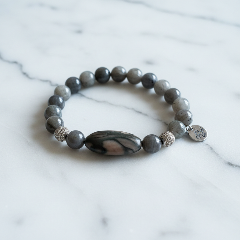 Charcoal Labradorite - White Marble