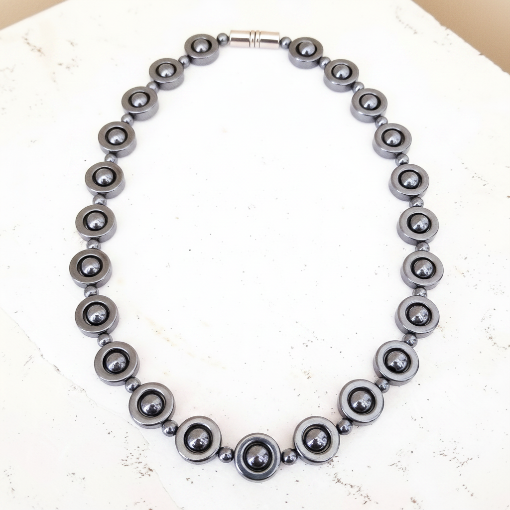 Hematite Circle Necklace - Flatlay Redo