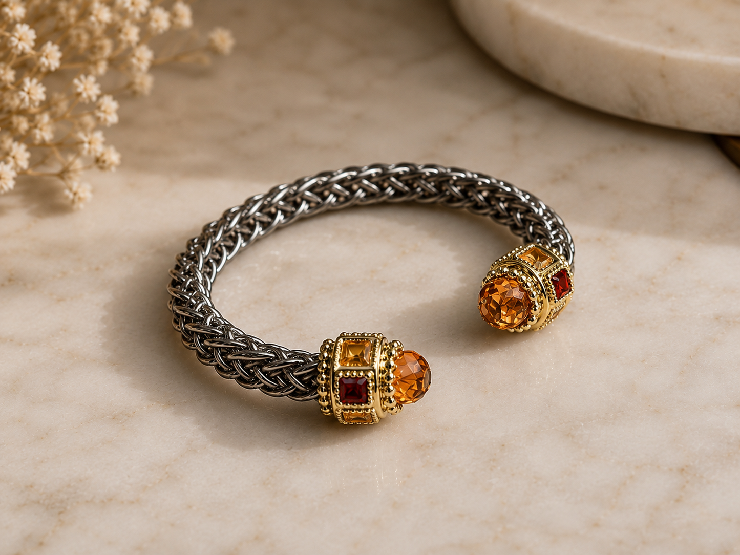 Braided Multicolor Rhodium Cuff