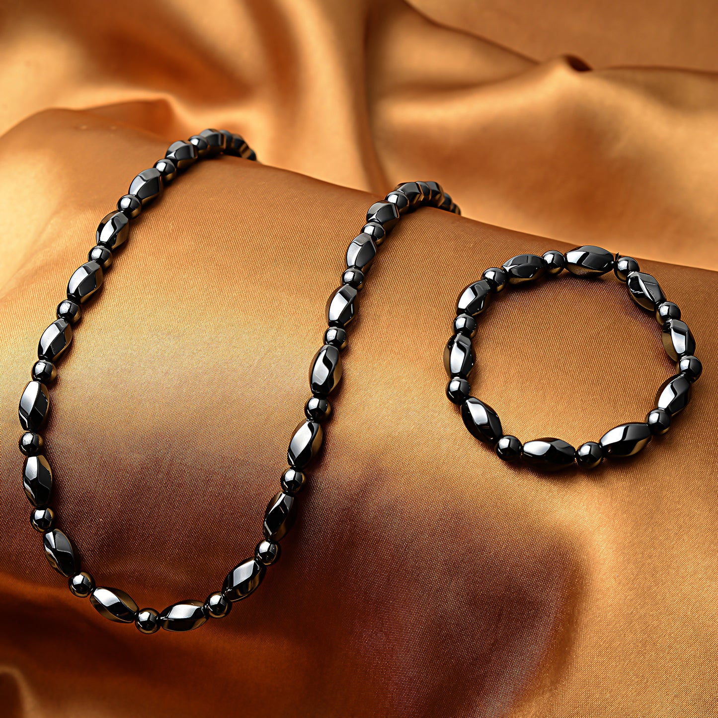 The Gunmetal Hematite Necklace and Bracelet Set