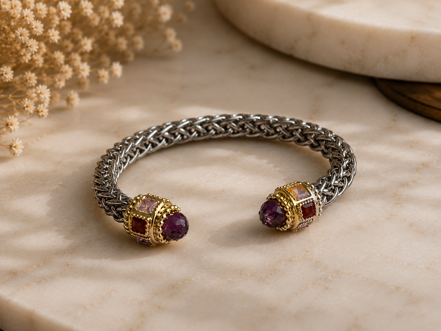 Braided Multicolor Rhodium Cuff