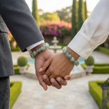 The Matrix Prehnite Bracelet | Faceted Tourmaline Inclusions