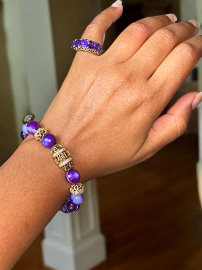 Faceted Agate Bracelet & Amethyst Ring Set