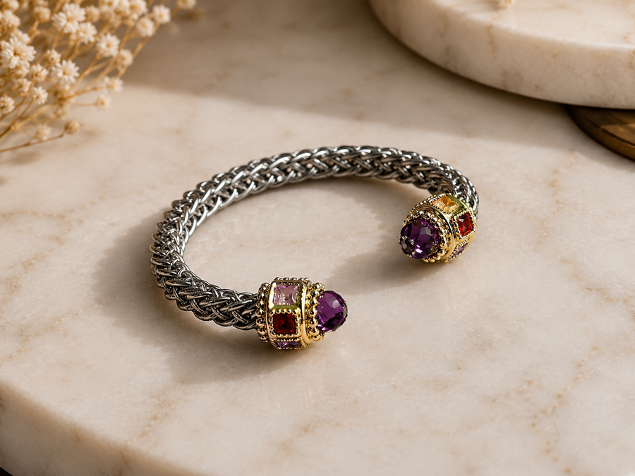 Braided Multicolor Rhodium Cuff
