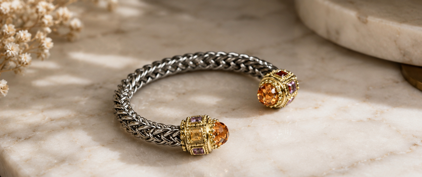 Braided Multicolor Rhodium Cuff