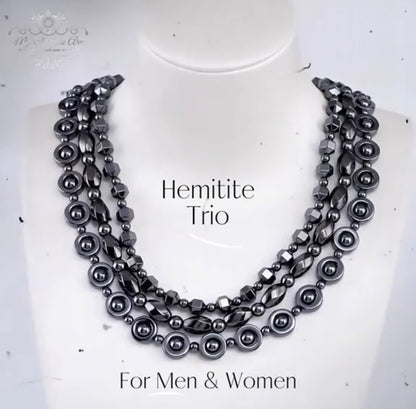 Unisex Hematite Necklace Trio
