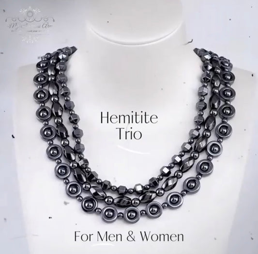 Unisex Hematite Necklace Trio