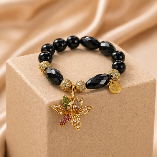 The "Lotus Intent" Black Onyx Bracelet