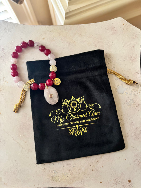 Agate Bracelet with Rose Quartz Charm