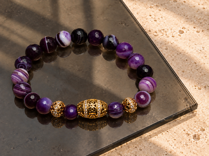 Faceted Agate Bracelet & Amethyst Ring Set