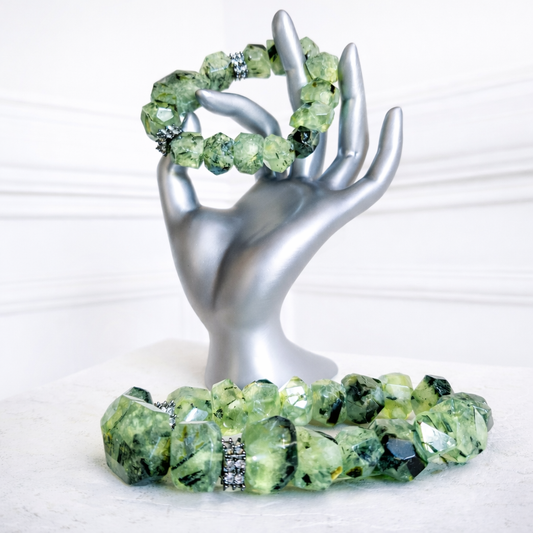 The Matrix Prehnite Bracelet | Faceted Tourmaline Inclusions