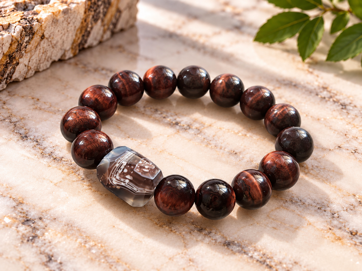 Mens Tiger’s Eye & Botswana Agate Bracelet
