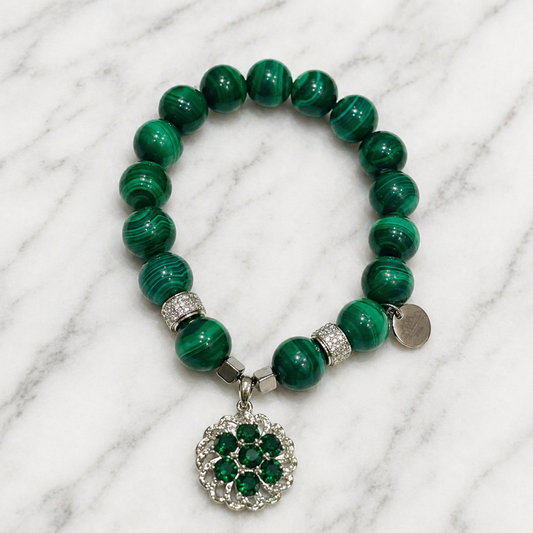 Malachite Bracelet with Green Crystal Charm