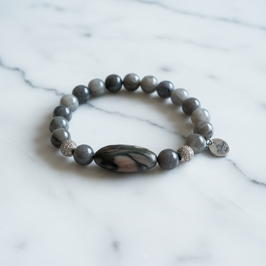 Charcoal Labradorite - White Marble