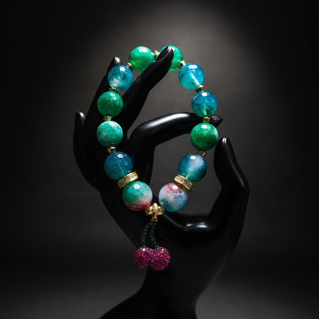 Cherry Charm Bracelet - Hand Display Moody Shot