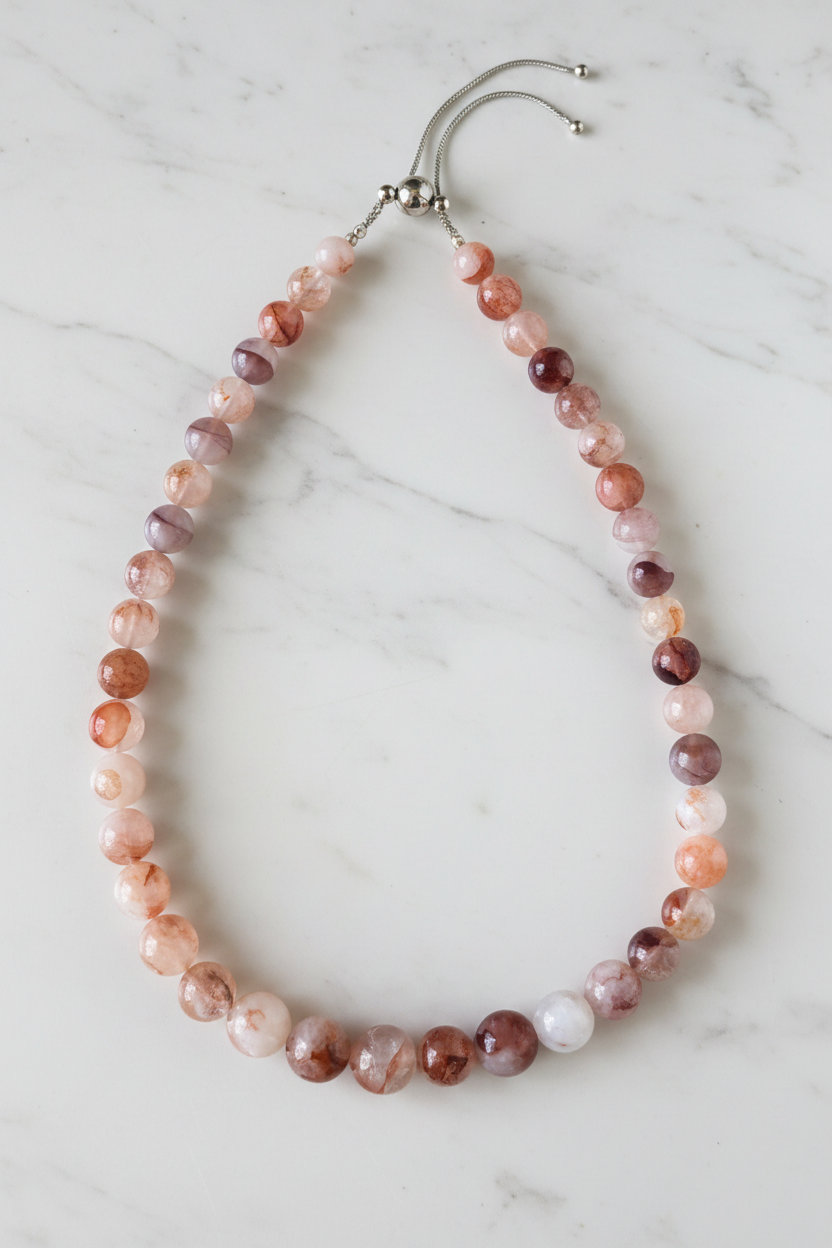 Fire Agate Bolo Necklace on White Marble - Revised