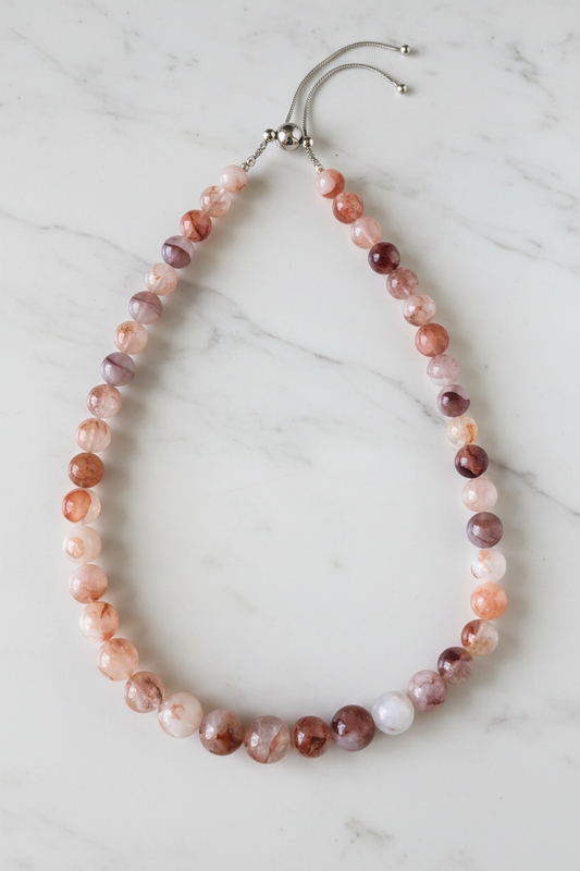 Fire Agate Bolo Necklace on White Marble - Revised