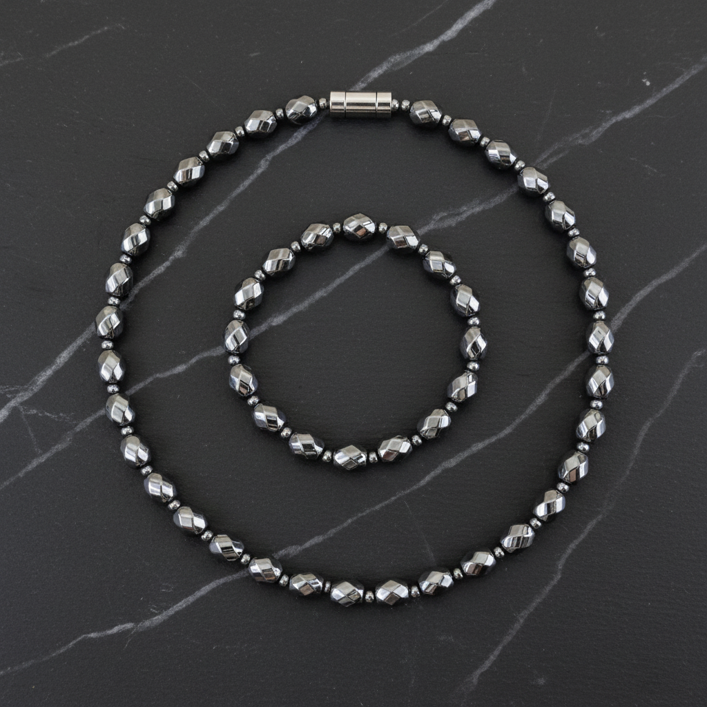 Hematite Set - Flatlay with Barrel Clasp