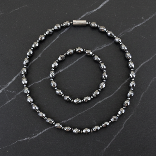 Hematite Set - Flatlay with Barrel Clasp