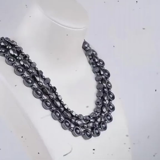 Unisex Hematite Necklace Trio