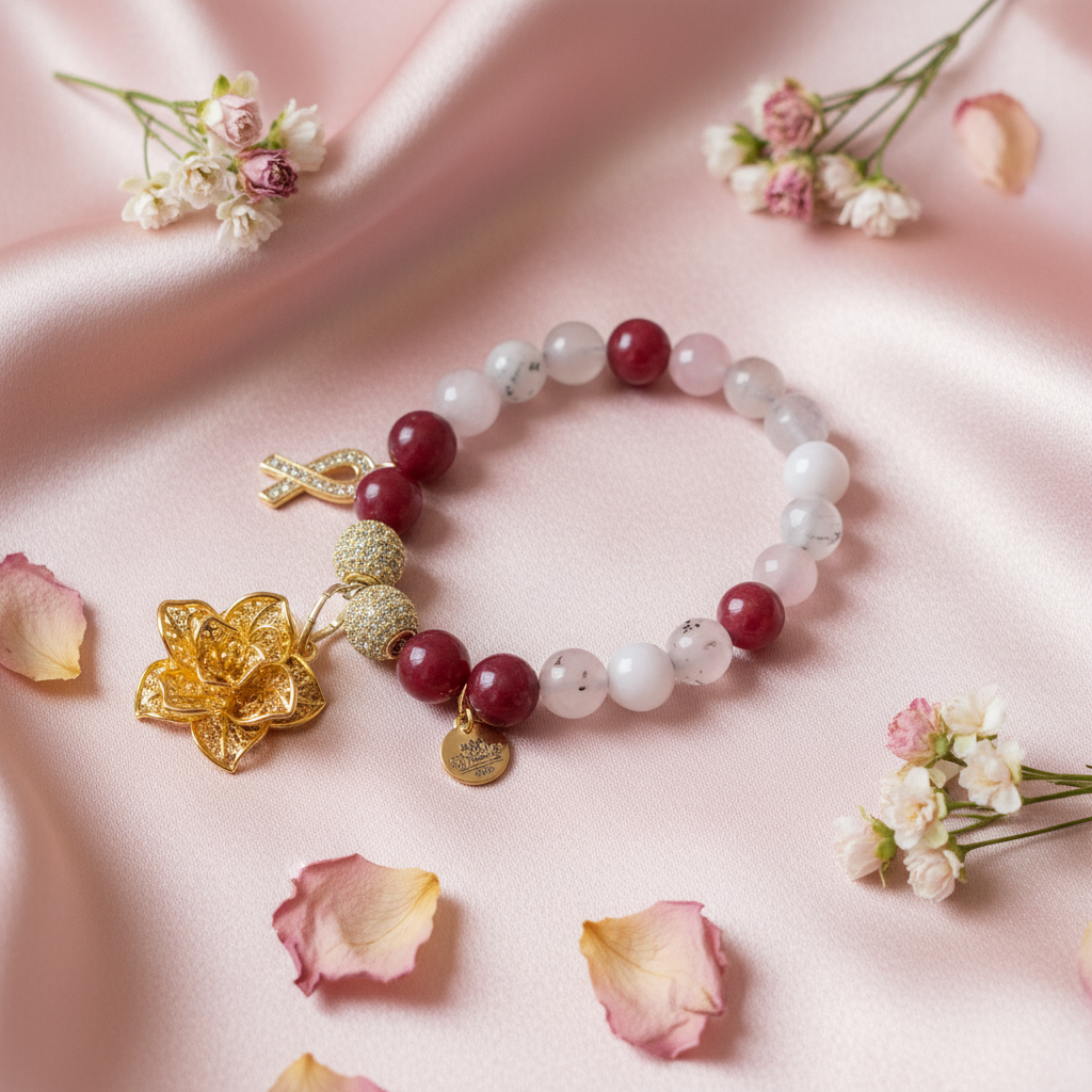 Rose Quartz & Lotus Bracelet - Romantic Blush Lifestyle