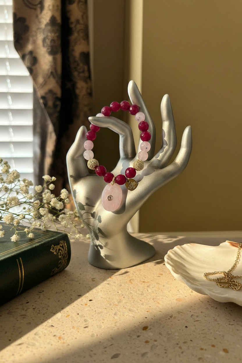Ruby Red & Rose Quartz - Warm Lifestyle Hand Stand