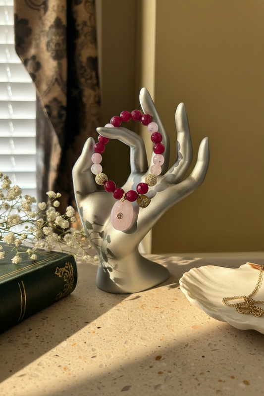 Ruby Red & Rose Quartz - Warm Lifestyle Hand Stand