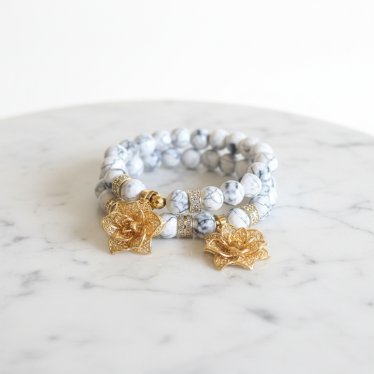 White Agate Lotus Charm Bracelets – Marble Editorial